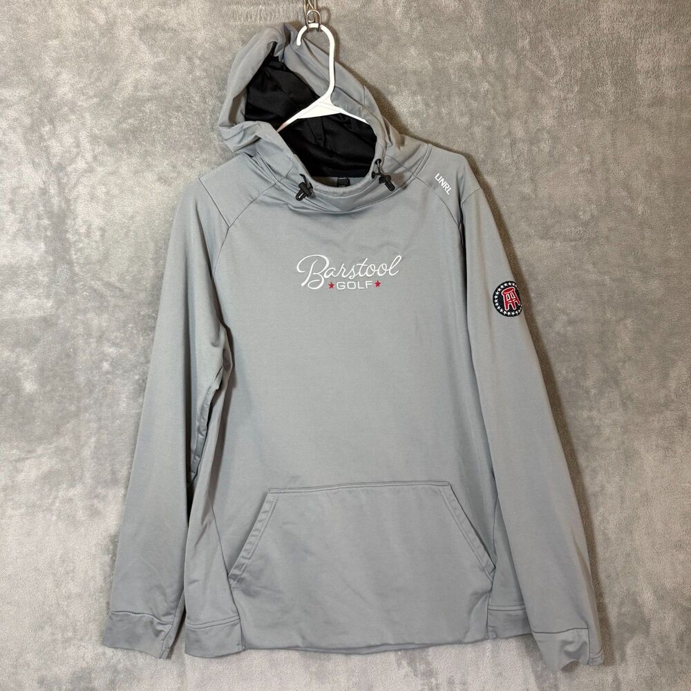 UNRL Barstool Golf Mens L Gray Hooded Pullover Performance Hoodie Athleisure